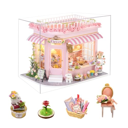DIY Miniatur-Puppenhaus-Set, buntes Blumenladen, Puppenhaus, handgefertigtes Miniaturhaus aus Holz mit LED-Licht und Staubschutz für Erwachsene, einzigartige Geschenke für Teenager DIY Miniatur-Puppenhaus-Set, buntes Blumenladen, Puppenhaus, handgefertigtes Miniaturhaus aus Holz mit LED-Licht und Staubschutz für Erwachsene, einzigartige Geschenke für Teenager von Generisch
