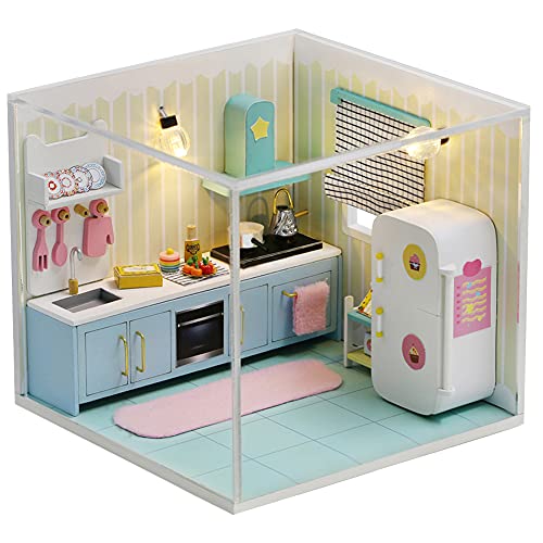 DIY Puppenhaus Holzmöbel-Set, kombinierbar, buntes Baumodell, Miniatur-Puppenhaus, handgefertigt, Urlaub, Geburtstag, kreatives Geschenk, Sammlerstück mit Staubschutz von Generisch