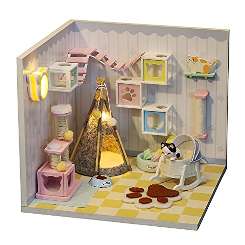 DIY Puppenhaus Holzmöbel-Set, kombinierbar, buntes Baumodell, Miniatur-Puppenhaus, handgefertigt, Urlaub, Geburtstag, kreatives Geschenk, Sammlerstück mit Staubschutz DIY Puppenhaus Holzmöbel-Set, kombinierbar, buntes Baumodell, Miniatur-Puppenhaus, handgefertigt, Urlaub, Geburtstag, kreatives Geschenk, Sammlerstück mit Staubschutz von Generisch