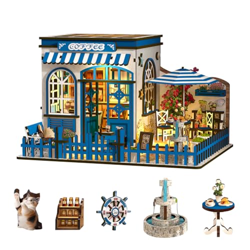 DIY Puppenhaus Miniatur Kit Mini Kaffeehaus 3D Holz Miniaturhaus mit LED-Licht Kreative Geschenke für Freund und Eltern von Generisch