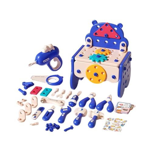 DIY-Werkzeugset für Kinder mit austauschbaren Bits, realistische Bohrgeräusche, Montessori-Lernspielzeug für Kinder ab 6 Jahren Schürze Für Kinder Zum Basteln, 4er-Pack (E, 28X21X18cm) von Generisch