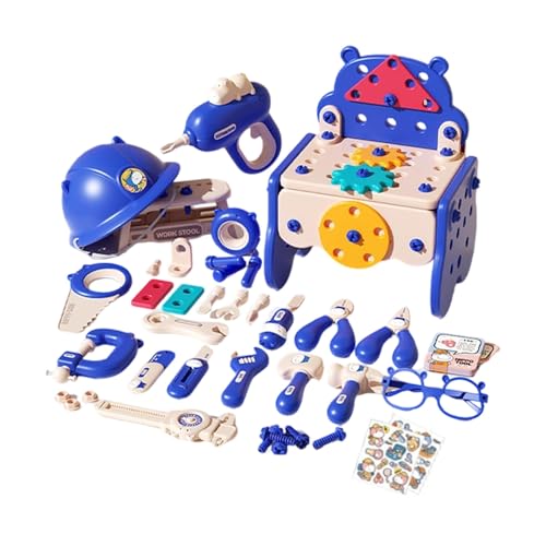 DIY-Werkzeugset für Kinder mit austauschbaren Bits, realistische Bohrgeräusche, Montessori-Lernspielzeug für Kinder ab 6 Jahren Schürze Für Kinder Zum Basteln, 4er-Pack (G, 28X22.5X21cm) von Generisch