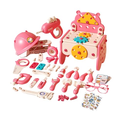 DIY-Werkzeugset für Kinder mit austauschbaren Bits, realistische Bohrgeräusche, Montessori-Lernspielzeug für Kinder ab 6 Jahren Schürze Für Kinder Zum Basteln, 4er-Pack (H, 28X22.5X21cm) von Generisch