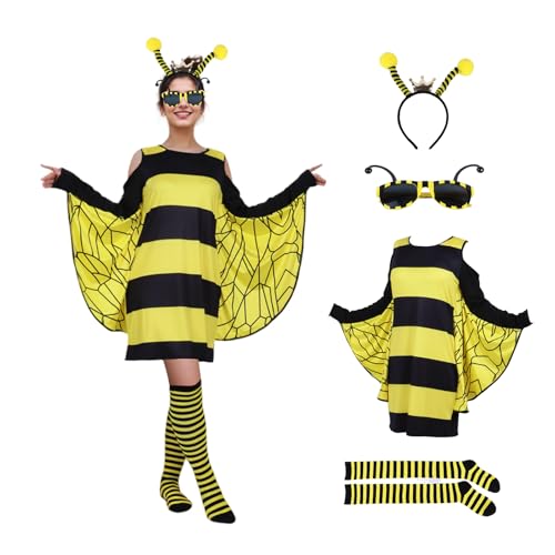DUDUMILA Bienen Kostüm Erwachsene, Faschingskostüme Damen Bienenkostüm mit Bienen Socken, Biene Haarreif, Sonnenbrille, Tierkostüme für Karneval Dress Up Party Cosplay, Karneval Kostüm Damen, L DUDUMILA Bienen Kostüm Erwachsene, Faschingskostüme Damen Bienenkostüm mit Bienen Socken, Biene Haarreif, Sonnenbrille, Tierkostüme für Karneval Dress Up Party Cosplay, Karneval Kostüm Damen, L von Generisch