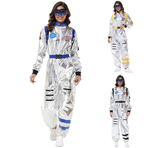 Damen Astronauten Kostüm Weltraumzug Anzug Pretend Rolle Faschingskostüme Astronaut Kleidung Cosplay Kostüm für Halloween & Karneval Erwachsene Overall Outfit Space Suit von Generisch