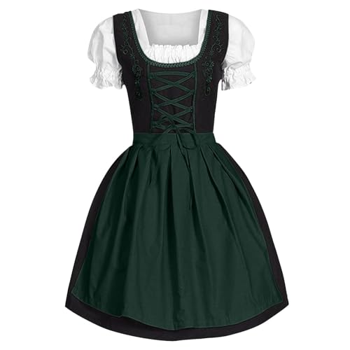Damen Cosplay Kleid Hofstaat Prinzessin Kostüm mit Schürze eckigem Dekolleté für historische Feste Verkleidungspartys Elegantes Cosplay-Kleid Damenkostüm Historisches Funny (Dark Green, XL) von Generisch