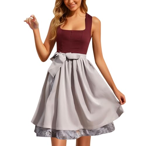 Damen Deutsches Seidenkleid Zweiteiliges Bayerisches Oktoberfestkleid Pelzige Kostüm Cosplay Maske (Red, M) von Generisch