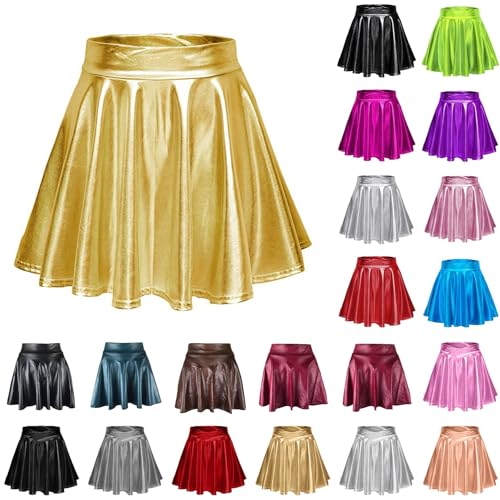 Damen Glänzend Metallisch Mini Rock Elastische Hohe Taille Ausgestellte Skater Röcke Faltenrock Minirock Plisseerock Tanz Rock Für Karneval Kostüm Space Girl Faschingskostüme Gold Damen Glänzend Metallisch Mini Rock Elastische Hohe Taille Ausgestellte Skater Röcke Faltenrock Minirock Plisseerock Tanz Rock Für Karneval Kostüm Space Girl Faschingskostüme Gold von Generisch