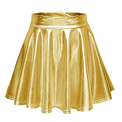 Damen Glänzend Metallisch Mini Rock Elastische Hohe Taille Ausgestellte Skater Röcke Faltenrock Minirock Plisseerock Tanz Rock Für Karneval Kostüm Space Girl Faschingskostüme Gold Damen Glänzend Metallisch Mini Rock Elastische Hohe Taille Ausgestellte Skater Röcke Faltenrock Minirock Plisseerock Tanz Rock Für Karneval Kostüm Space Girl Faschingskostüme Gold von Generisch