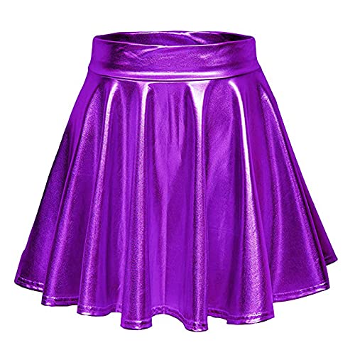 Damen Glänzend Metallisch Mini Rock Elastische Hohe Taille Ausgestellte Skater Röcke Faltenrock Minirock Plisseerock Tanz Rock Für Karneval Kostüm Space Girl Faschingskostüme Lila Damen Glänzend Metallisch Mini Rock Elastische Hohe Taille Ausgestellte Skater Röcke Faltenrock Minirock Plisseerock Tanz Rock Für Karneval Kostüm Space Girl Faschingskostüme Lila von Generisch