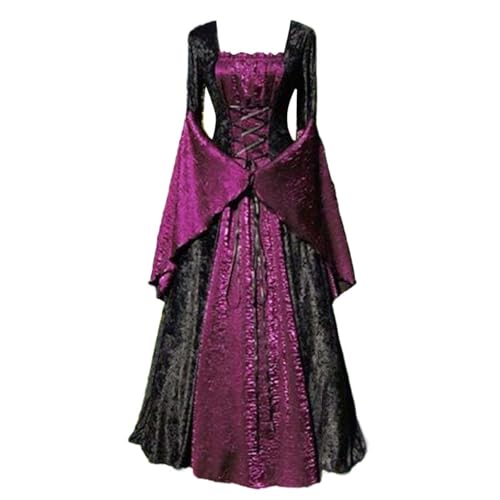 Damen Gothic Mittelalter Kostüm Kleid Stil Halloween Party Wear Elegantes Design (Lila, M) von Generisch