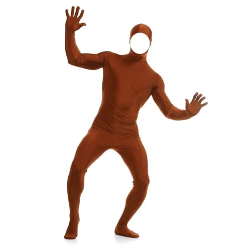 Damen Herren Greenscreen Anzug Suit Body Ganzkörper-Overall für Erwachsene Open Face Cosplay Jumpsuit Ganzkörperanzug Tight Slenderman Kostüm Bodysuit Orange Karneval Halloween Weihnachten Kostüm von Generisch