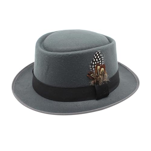 Damen Herren Trachtenhut mit Feder Oktoberfest Hut Kopfbedeckung Faschingskostüme Accessoire Halloween Karneval Party (Grey, One Size) von Generisch