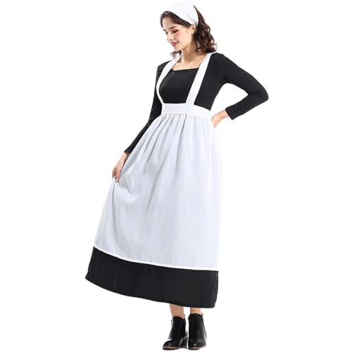 Damen-Kostüme - Historische Pilgerkleider & Viktorianische Dienstmädchen-Outfits mit Schürze - Für Halloween, Cosplay & Mittelalter-Events (White, L) von Generisch
