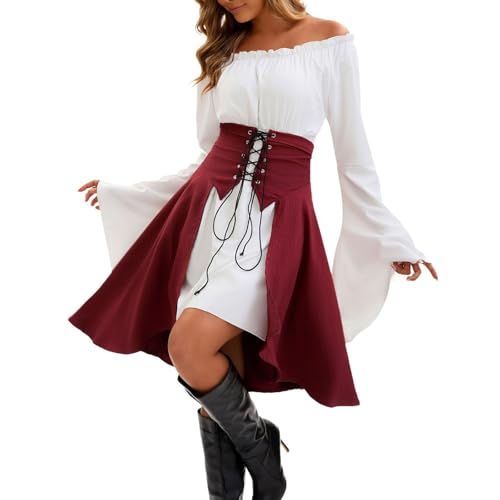 Damen Renaissance Kostüm Set Karneval Halloween Cosplay Korsett Renaissance Viktorianische Off Shoulder Kleid Kurz Jumpsuit Mittelalter Kleidung Damen Mittelalter Langarm Top Gürtel Viktorianisches Damen Renaissance Kostüm Set Karneval Halloween Cosplay Korsett Renaissance Viktorianische Off Shoulder Kleid Kurz Jumpsuit Mittelalter Kleidung Damen Mittelalter Langarm Top Gürtel Viktorianisches von Generisch