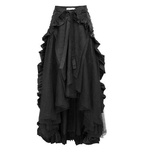 Damen Steampunk Gothic Rock High Low Rüschen Viktorianischen Rock Renaissance Piraten Kostüm von Generisch