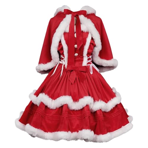 Damen Weihnachtskleid | Rot Warm Umhang Kostüm Outfit - Erwachsene Halloween Kostüm Kleid für Fasching, Festivals, Halloween Damen Weihnachtskleid | Rot Warm Umhang Kostüm Outfit - Erwachsene Halloween Kostüm Kleid für Fasching, Festivals, Halloween von Generisch