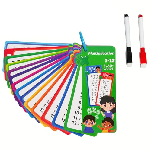 1x1 Lernkarten Kinder – 15 abwischbare Einmaleins Lernen Karten mit Ring & 2 Markern – Multiplikationstabelle 0–12 –Wiederverwendbar, wasserfest, ideal für Schule & Zuhause – hierhin zählt von Generisch