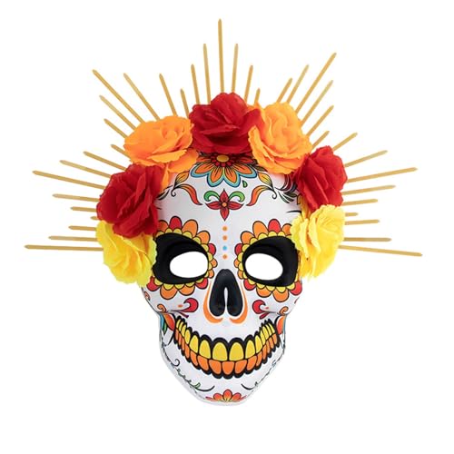 Day of the Dead Sugar Skull Maske, Full Face Halloween Cosplay Kostüm, mexikanische Maskerade Party Maske für Erwachsene (Gelb) von Generisch