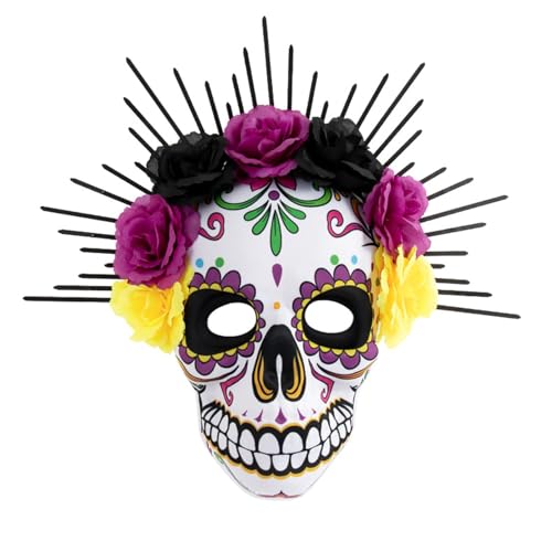 Day of the Dead Sugar Skull Maske, Full Face Halloween Cosplay Kostüm, mexikanische Maskerade Party Maske für Erwachsene (lila) von Generisch