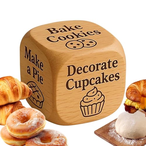 Decision Dice - 1.97 Inches Wooden Kitchen Prop for Party, Family with Cooking Fun Function, Baking Dice for Teens Couples Adults Friends, Natural Wood Material, Compact Package von Generisch