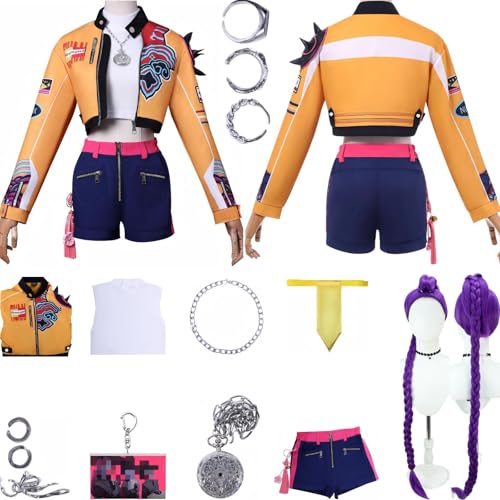 Demonshunters Cosplay Kostüm Mantel T-Shirt Shorts Perücke Set Demonshunters Kostüm Halloween Party (Gelb + Perücke, XXL) von Generisch