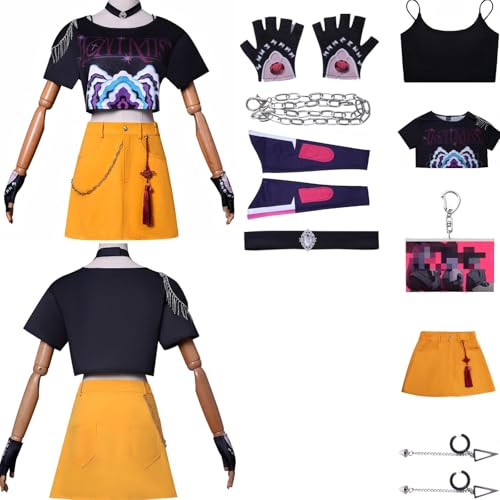 Demonshunters Cosplay Kostüm Top Rock Zubehör Perücke set Demonshunters Kostüm Halloween Party (Gelb, XXL) von Generisch