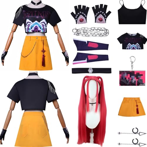 Demonshunters Cosplay Kostüm Top Rock Zubehör Perücke set Demonshunters Kostüm Halloween Party (Gelb + Perücke, XL) von Generisch