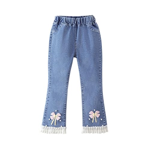 Denim-Hose für Mädchen, Fliege, Perlen, Spitzenbesatz, ausgestellte Hose, volle Länge, Übergröße, Schulhose, dehnbar, hohe Taille, Skinny-Hose, modische Jeans, Sommer, stilvoll, Bootcut, Streetwear Denim-Hose für Mädchen, Fliege, Perlen, Spitzenbesatz, ausgestellte Hose, volle Länge, Übergröße, Schulhose, dehnbar, hohe Taille, Skinny-Hose, modische Jeans, Sommer, stilvoll, Bootcut, Streetwear von Generisch