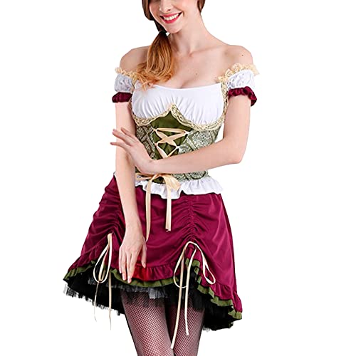 Deutscher Damen-Body-Kostüm, geeignet für traditionelles bayerisches Oktoberfest, Karneval, Halloween, Schwimmrock, Abdeckung (Wein, S) von Generisch