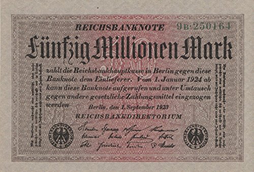 Deutsches Reich Rosenbg: 108b, 6stellige Kontrollnummer bankfrisch (I) 1923 50 Millionen Mark (Banknoten für Sammler) von Generisch