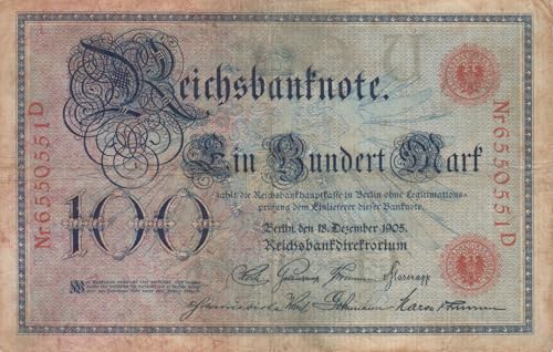 Deutsches Reich Rosenbg: 23b gebraucht (III) 1905 100 Mark (Banknoten für Sammler) von Generisch