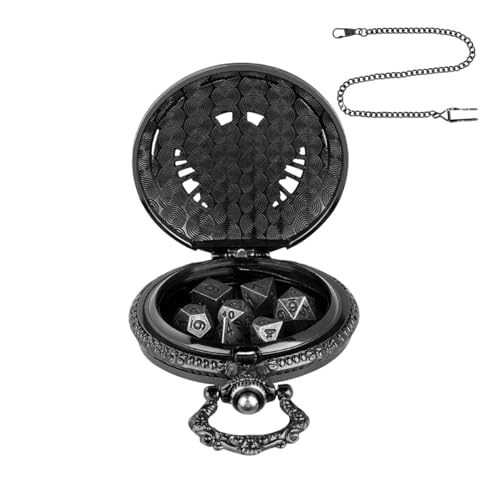 Dice Set with Pocket Watch Shell, Portable Retro Pocket Time Case with 7 Game Dices, Travel Role Playing Board Toy Accessories for Men and Women, Alloy Aluminum Dice Set with Pocket Watch Shell, Portable Retro Pocket Time Case with 7 Game Dices, Travel Role Playing Board Toy Accessories for Men and Women, Alloy Aluminum von Generisch