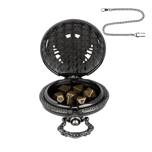 Dice Set with Pocket Watch Shell, Portable Retro Pocket Time Case with 7 Game Dices, Travel Role Playing Board Toy Accessories for Men and Women, Alloy Aluminum Dice Set with Pocket Watch Shell, Portable Retro Pocket Time Case with 7 Game Dices, Travel Role Playing Board Toy Accessories for Men and Women, Alloy Aluminum von Generisch