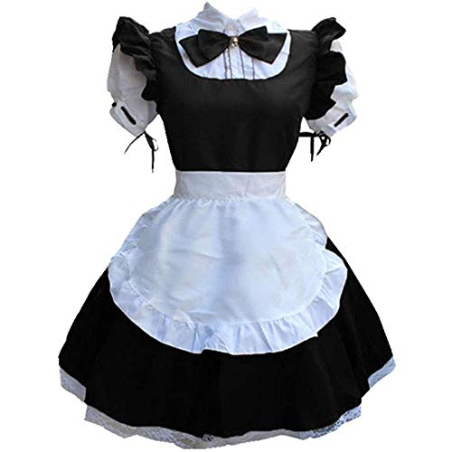 Dienstmädchenkleid, Cosplay, Freizeitkleider, süßes Kawaii-Kostüm, Kleid, modisch, falscher Kragen, Schleife, französisches Dienstmädchen, Schürze, schickes Sommerkleid, japanisches von Generisch