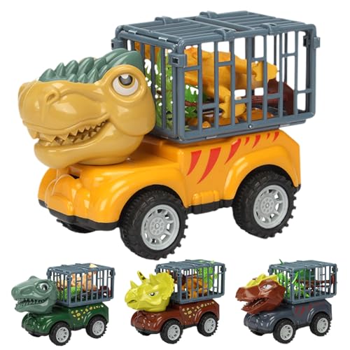 Dinosaur Truck Toy, 4-Piece Vehicle Carrier Playset with Transporter Trucks and Excavator 5.31x3.35x2.17 Inches, Push-Go Dinos Cars, Interactive Activity Game for Boys Girls von Generisch
