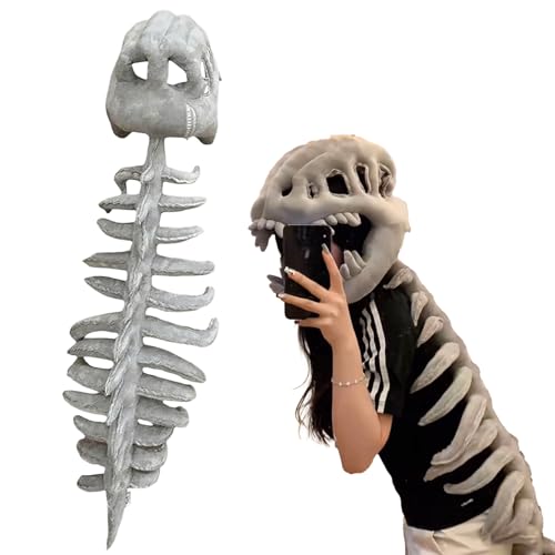 Dinosaurier-Skelett-Plüsch-Kostüm, tragbar, weich, fossiles Outfit für Kinder und Erwachsene, realistisches Dinosaurier-Skelett-Kostüm-Set (Erwachsene (115 cm) von Generisch