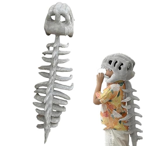 Dinosaurier-Skelett-Plüsch-Kostüm, tragbar, weiches Fossil-Outfit für Kinder und Erwachsene, realistisches Dinosaurier-Skelett-Kostüm-Set (Kinder (75 cm) von Generisch