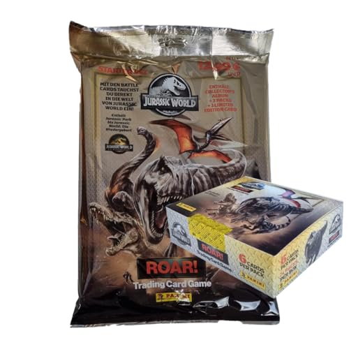 Dinosaurier Trading Cards Roar! | 1x Starterpack + 1x Display 24x Booster | Sammelkarten Set für Kinder & Erwachsene von Generisch