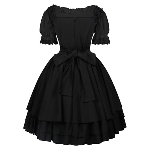 Dirndl Damen midi Karneval Halloween Gothic Lace Cosplay Kleid Mittelalterkleid für Frauen Halloween Bierfest Kostüm Elegantes Outfit mit Rüschen Puffärmeln Chiaki Nanami Cosplay Kostüm (Black, XXL) Dirndl Damen midi Karneval Halloween Gothic Lace Cosplay Kleid Mittelalterkleid für Frauen Halloween Bierfest Kostüm Elegantes Outfit mit Rüschen Puffärmeln Chiaki Nanami Cosplay Kostüm (Black, XXL) von Generisch
