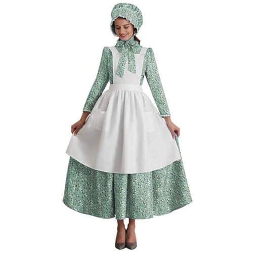 Dirndl Damen midi Karneval Halloween Mittelalterliches Cosplay-Kleid, Bierfest, Halloween-Kostüm, Wolf, Oma, Bauernhof, elegantes Kleid Kostüm Kontaktlinsen Für Augen Cosplay (Green, M) von Generisch