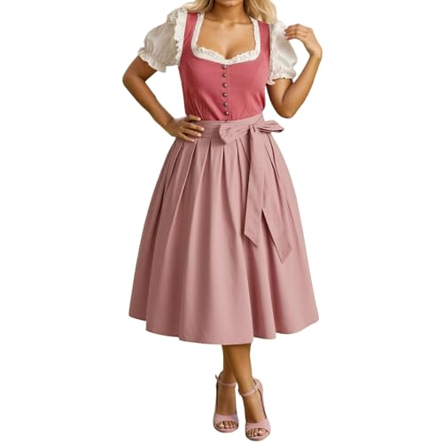Dirndlschürze für Oktoberfest Kostüm für Frauen, Bierfest, Party, Halloween, historisches Themen-Outfit dirndl mit bluse (Watermelon Red, L) von Generisch