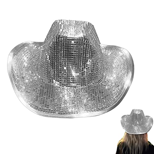 Discokugel-Cowboyhut – Spiegel Disco Cowboyhut | Discokugelhut Cowgirl-Hüte | Atemberaubender funkelnder lustiger Partyhut für Damen, Bar, Party, Tanzbühne von Generisch