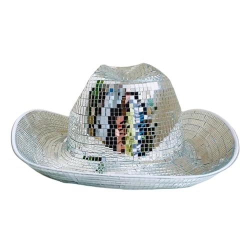 Discokugelkappen – Atemberaubender Cowboyhut, originelle Disco-Spiegelkappen, stilvolle Party-Accessoires, lustige reflektierende Hüte, funkelnde Eventkleidung, auffällige Tanzausrüstung von Generisch