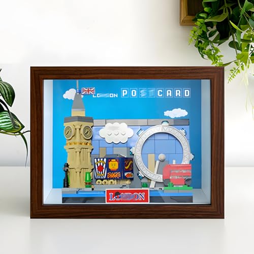 Display Wandboard Wandhalterung für LE-GO 40651 40568 40569 für Postcar*d mit Le-go Hakenhalterung Wandmontage Geschenkideen Dekoration (kein Modell) (40569 London+Walnuss) von Generisch