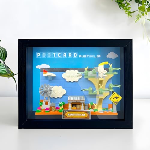 Display Wandboard Wandhalterung für LE-GO 40651 40568 40569 für Postcar*d mit Le-go Hakenhalterung Wandmontage Geschenkideen Dekoration (kein Modell) (40651 Australia+Schwarz) von Generisch