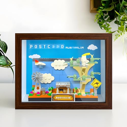 Display Wandboard Wandhalterung für LE-GO 40651 40568 40569 für Postcar*d mit Le-go Hakenhalterung Wandmontage Geschenkideen Dekoration (kein Modell) (40651 Australien+Walnuss) von Generisch