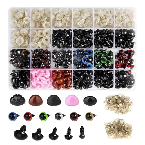 Doll Clothes 600 Stück Bunte Augen Nasen mit Unterlegscheiben zum Basteln, Verschiedene Größen, Kunststoffpuppenaugen -nasen für die Herstellung von Plüschpuppen, Tieren, Doll (Clear, One Size) von Generisch