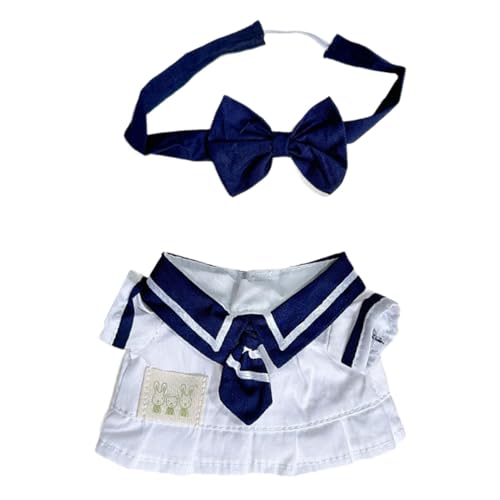 Doll Clothes - Doll Dress | Dress For Doll | Kids Doll Clothes | Stuffed Kids Doll Costumes For Christmas And Birthday Doll Costume Blue & White Dress With Tie Pleated Adorable Doll Clothes von Generisch