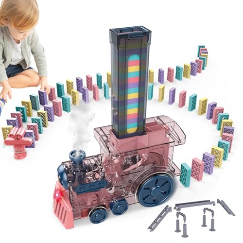 Dominozug - Automatische Domino -Zug -Einstellung, Elektrische Domino -Domino -Zug -Sets | Stapelspiel, STEM -Spielzeug für Kleinkinder mit Lichtern und Klängen für Weihnachten und Jubiläum von Generisch